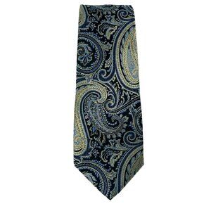 Forsythe FOC 100% Silk Necktie Blue Gold & Paisley Pattern